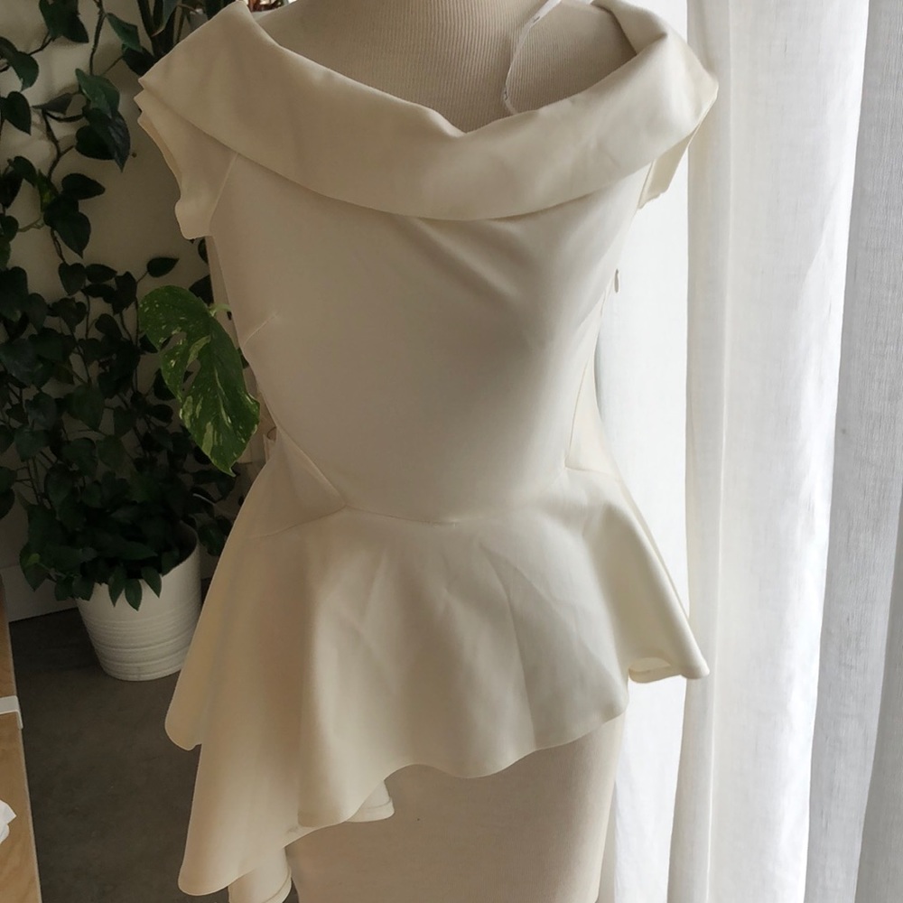 Lulu’s white cream off the shoulder top asymmetric hem